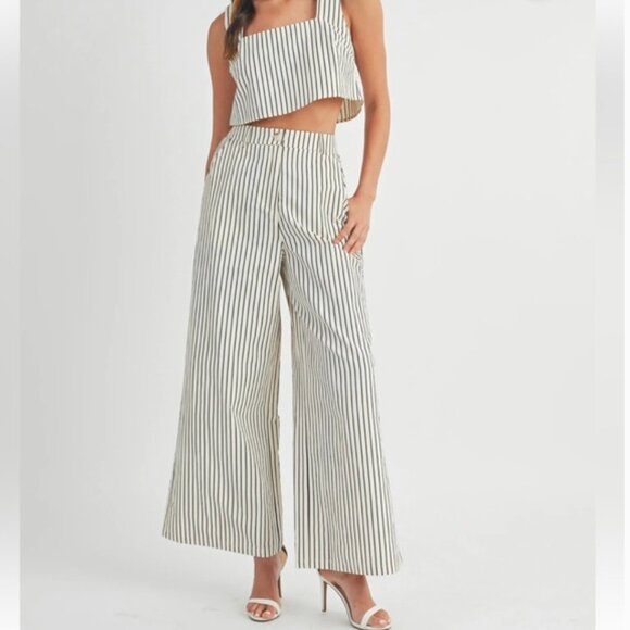 MABLE NEW Crop Top & Pant Women's Cream Striped Sleeveless 2 Piece Set - M $198 - Picture 7 of 16